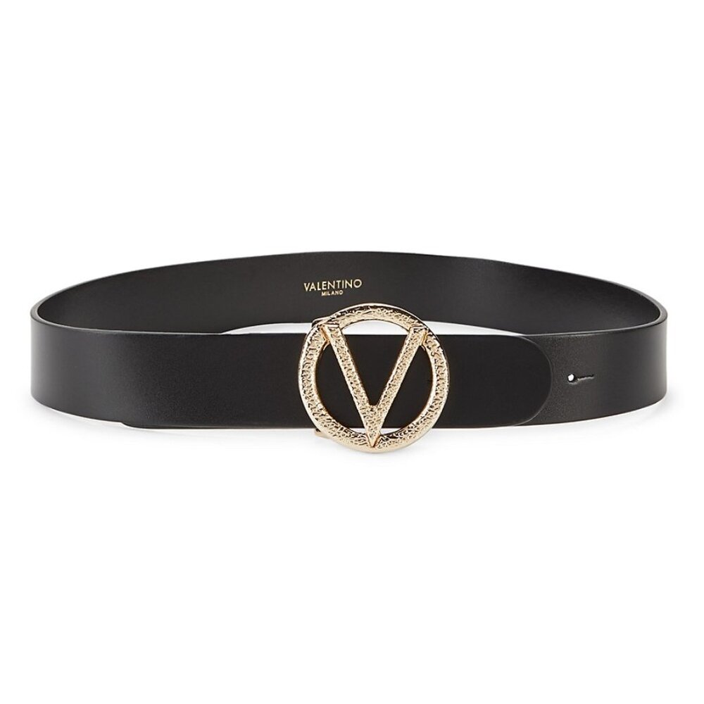 Valentino by Mario Valentino Women's V-Logo Leather Belt - Black - Size M